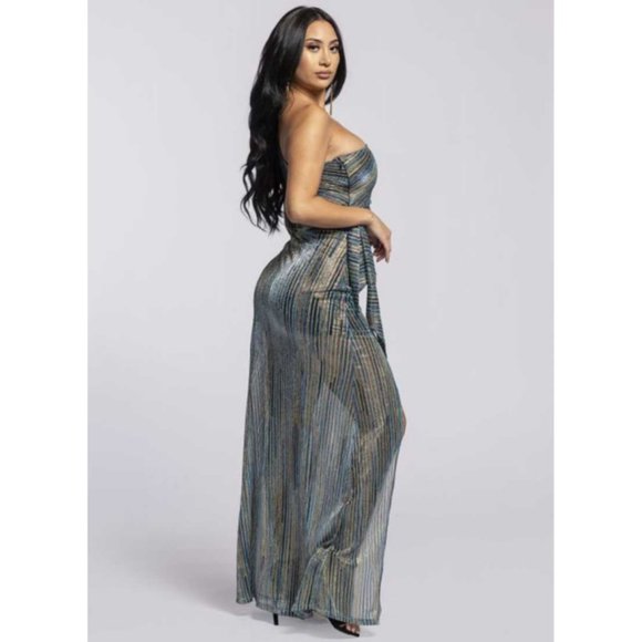 Clearance - Teal One Shoulder Semi-Formal Dress - Picture 2 of 3